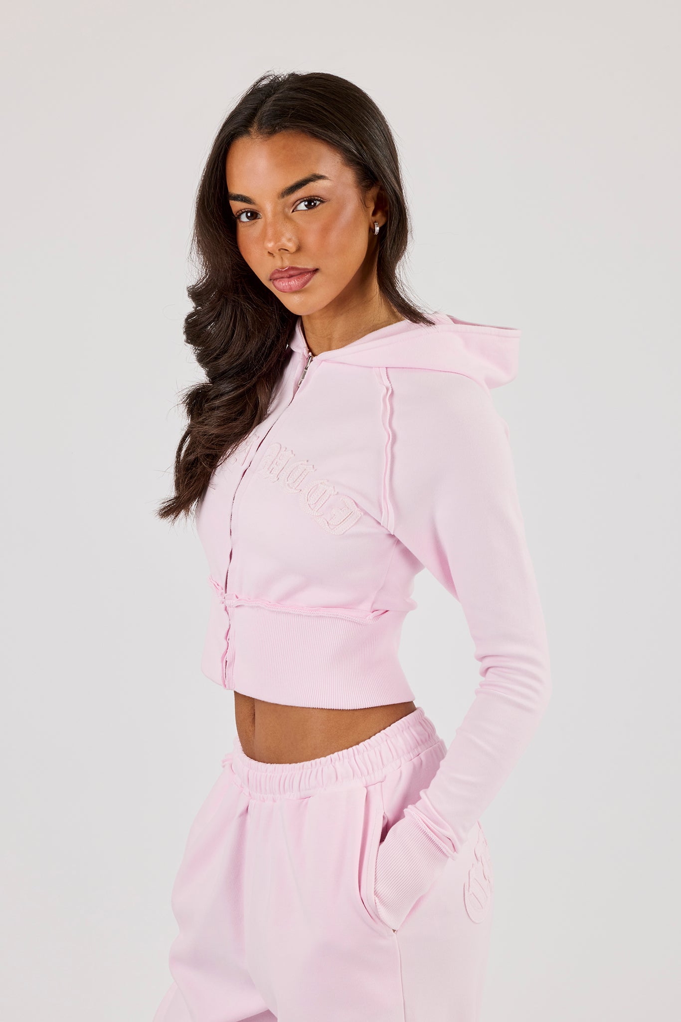 Cernucci Gothic Applique Fitted Zip Through Hoodie - Pink